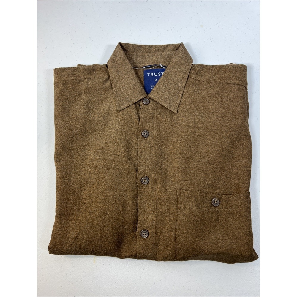 NWOT Trust Mens Brown Microfiber‎ Long Sleeve Button Up Business Shirt Size Med